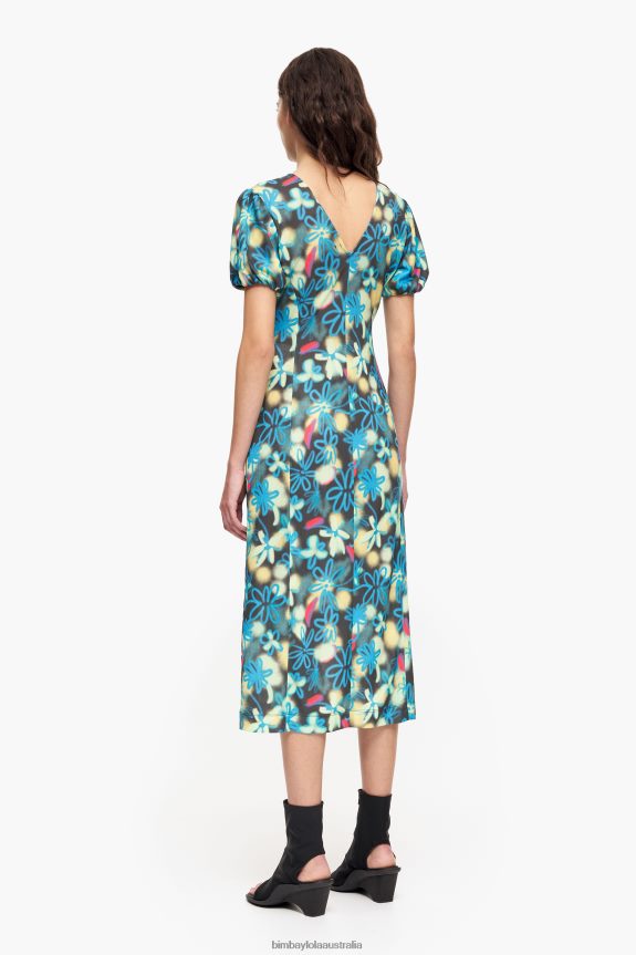 Clothing 4062VZ232 Graffiti Bimba Y Lola Flowers Print Fluid Midi Dress