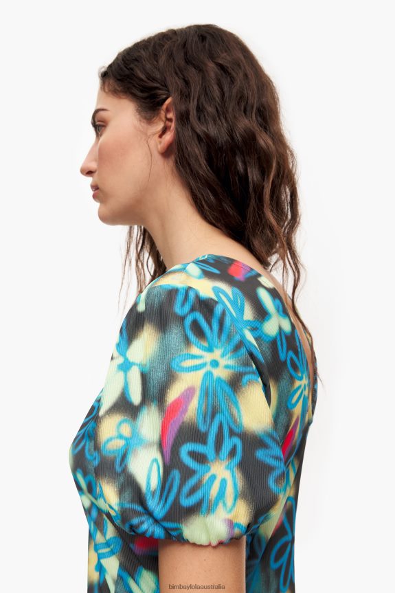 Clothing 4062VZ232 Graffiti Bimba Y Lola Flowers Print Fluid Midi Dress