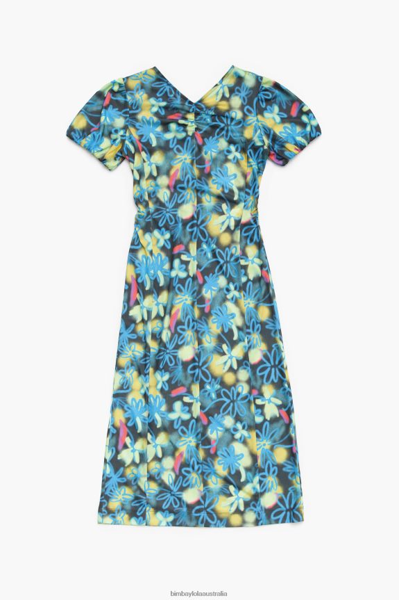 Clothing 4062VZ232 Graffiti Bimba Y Lola Flowers Print Fluid Midi Dress