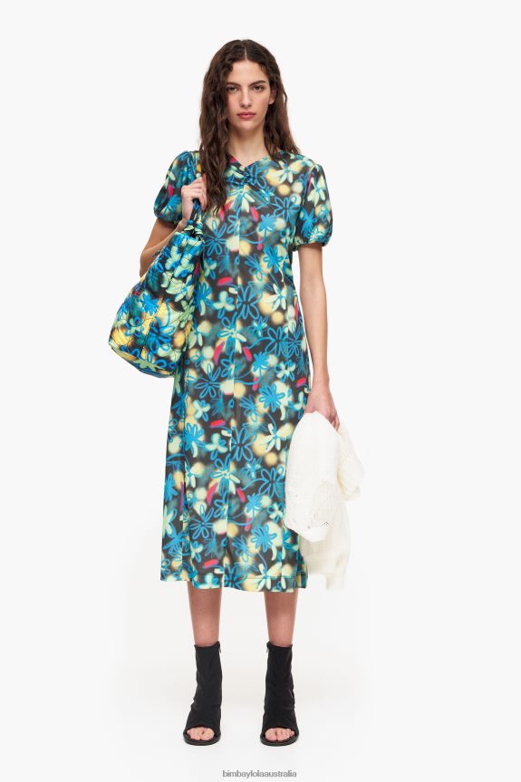Clothing 4062VZ232 Graffiti Bimba Y Lola Flowers Print Fluid Midi Dress