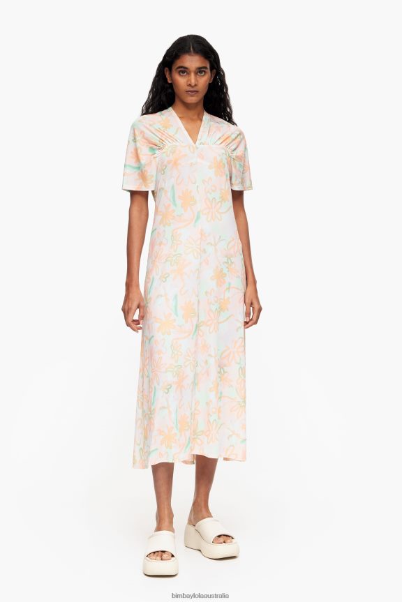 Clothing 4062VZ234 Graffiti Bimba Y Lola Flowers Print Jersey-Knit Midi Dress