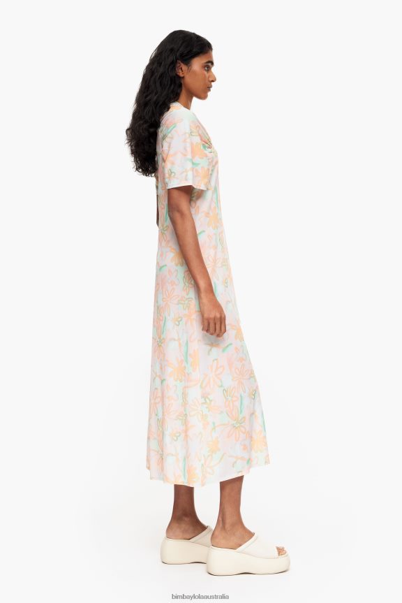 Clothing 4062VZ234 Graffiti Bimba Y Lola Flowers Print Jersey-Knit Midi Dress