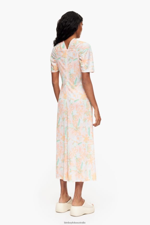 Clothing 4062VZ234 Graffiti Bimba Y Lola Flowers Print Jersey-Knit Midi Dress