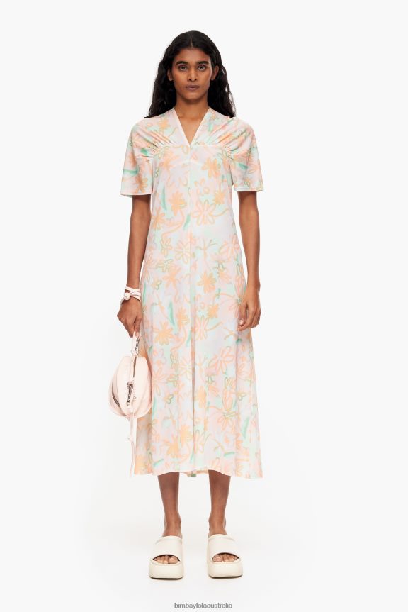 Clothing 4062VZ234 Graffiti Bimba Y Lola Flowers Print Jersey-Knit Midi Dress