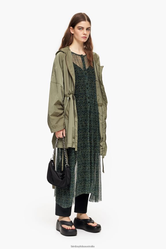 Clothing 4062VZ236 Green Bimba Y Lola Romantic Flowers Print Midi Dress