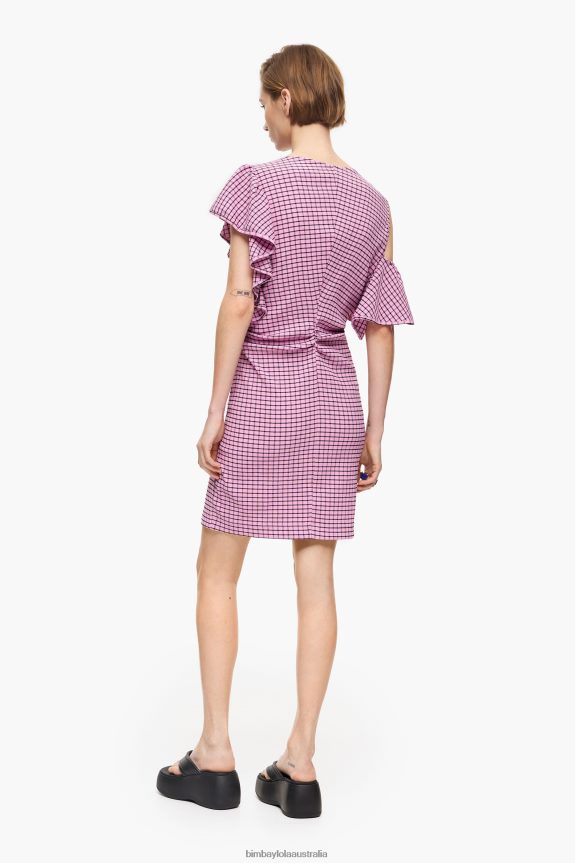 Clothing 4062VZ238 Pink Bimba Y Lola Checked Fitted Mini Dress