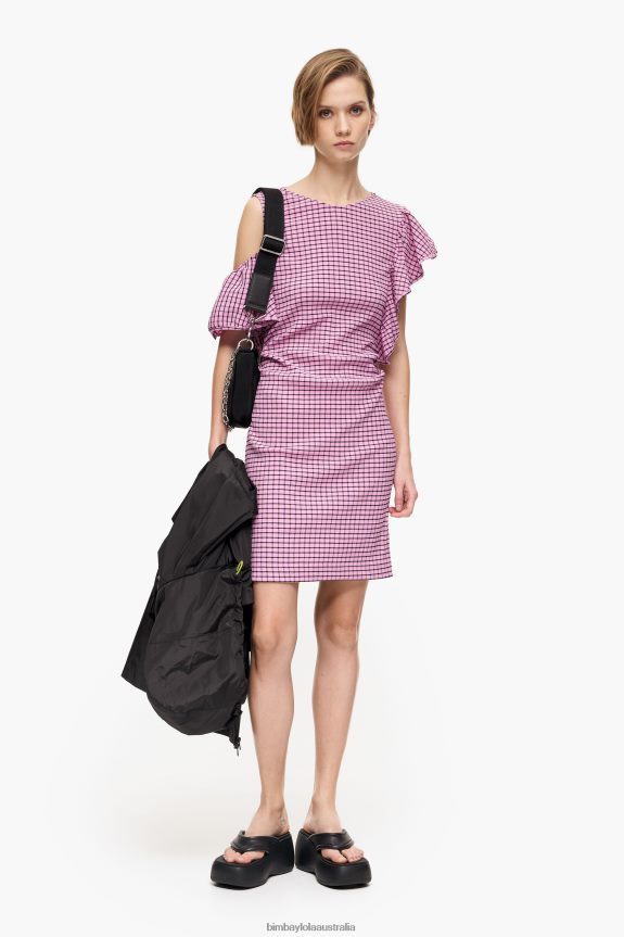 Clothing 4062VZ238 Pink Bimba Y Lola Checked Fitted Mini Dress
