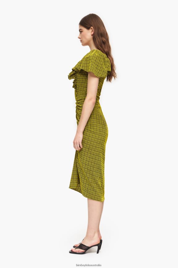 Clothing 4062VZ240 Yellow Bimba Y Lola Fluid Midi Dress Squares