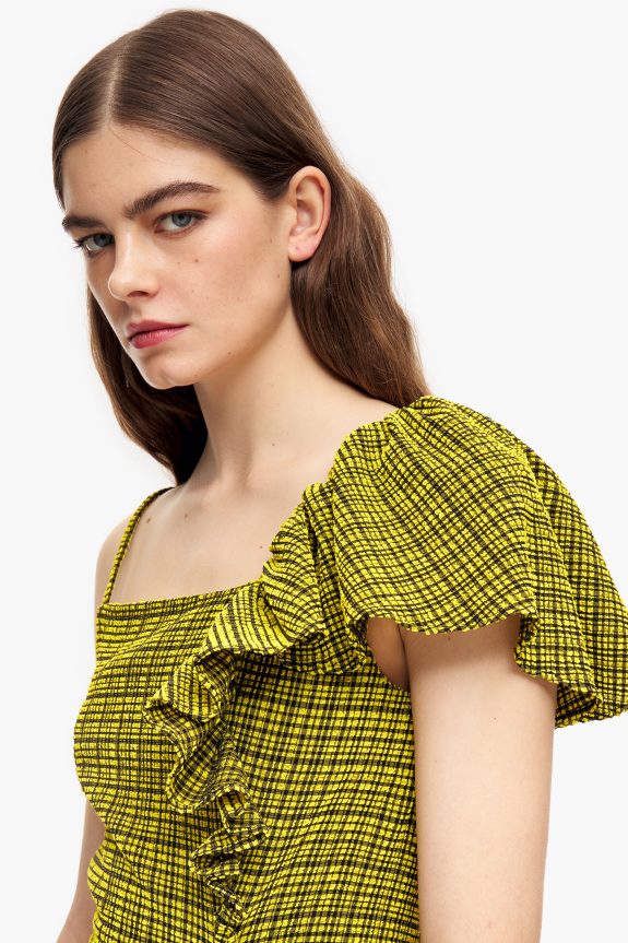 Clothing 4062VZ240 Yellow Bimba Y Lola Fluid Midi Dress Squares