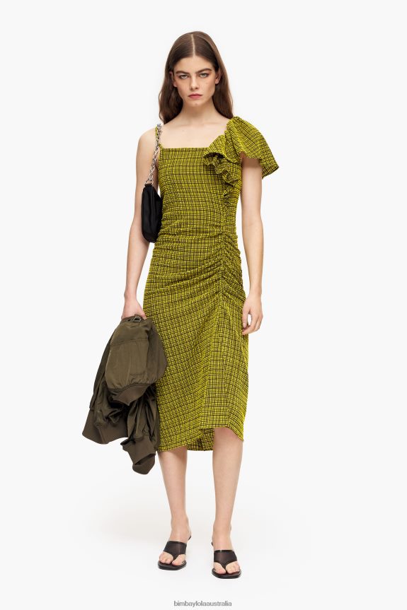 Clothing 4062VZ240 Yellow Bimba Y Lola Fluid Midi Dress Squares