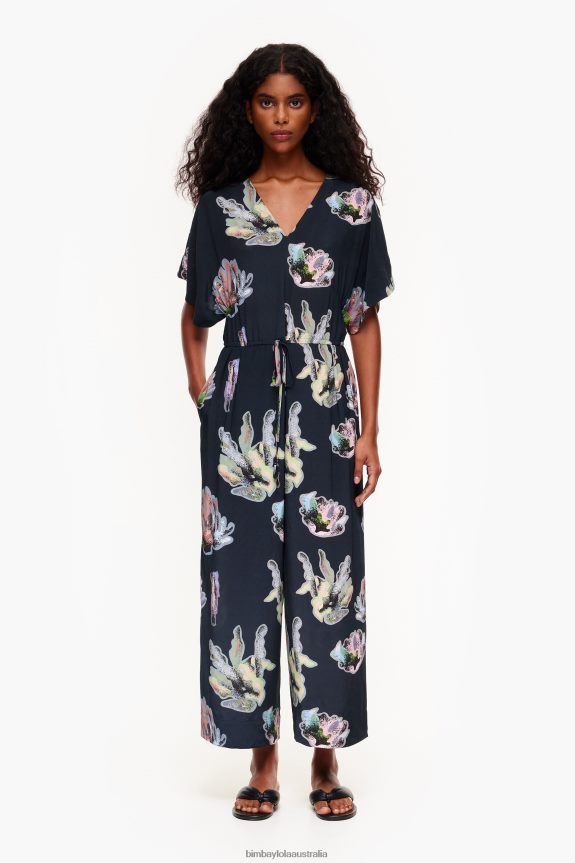 Clothing 4062VZ186 Gray Bimba Y Lola Long Coral Print Jumpsuit