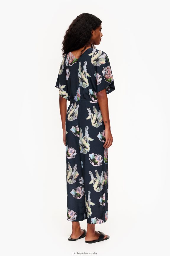 Clothing 4062VZ186 Gray Bimba Y Lola Long Coral Print Jumpsuit