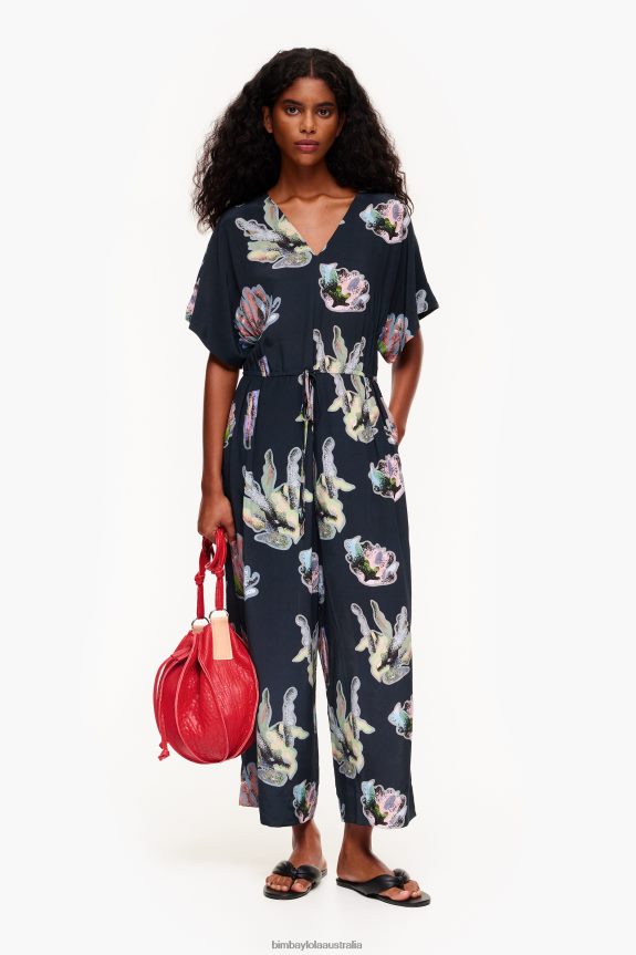 Clothing 4062VZ186 Gray Bimba Y Lola Long Coral Print Jumpsuit