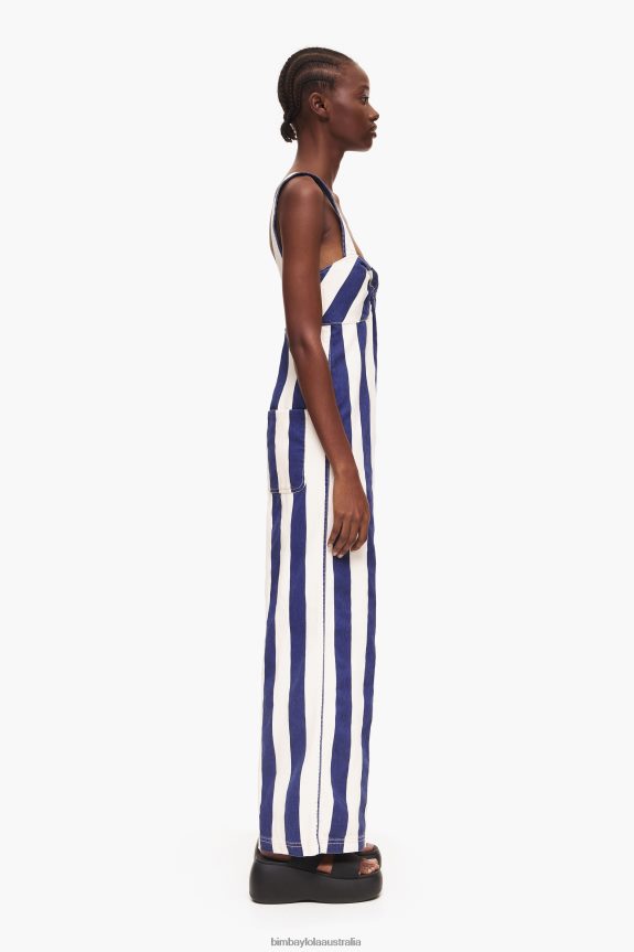 Clothing 4062VZ212 Blue Bimba Y Lola Denim Striped Jumpsuit