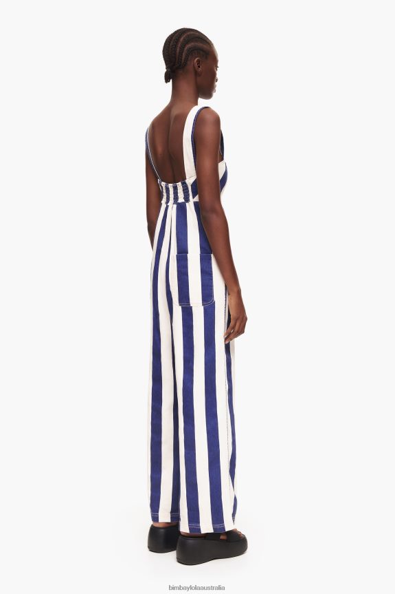 Clothing 4062VZ212 Blue Bimba Y Lola Denim Striped Jumpsuit
