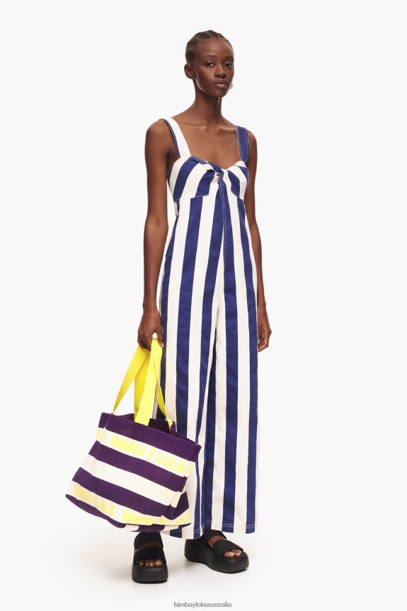 Clothing 4062VZ212 Blue Bimba Y Lola Denim Striped Jumpsuit