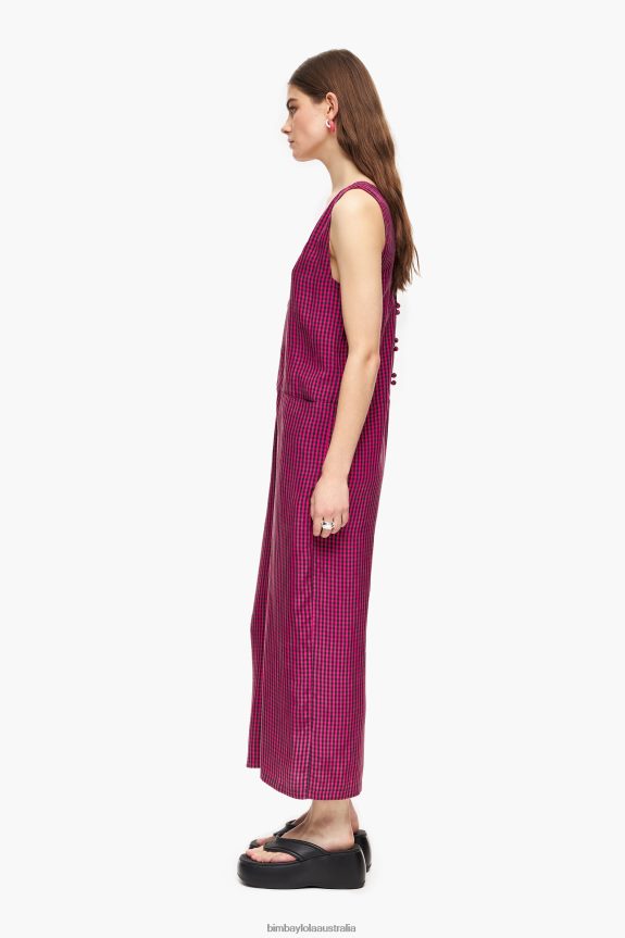 Clothing 4062VZ242 Fuchsia Bimba Y Lola Fluid Gingham Jumpsuit