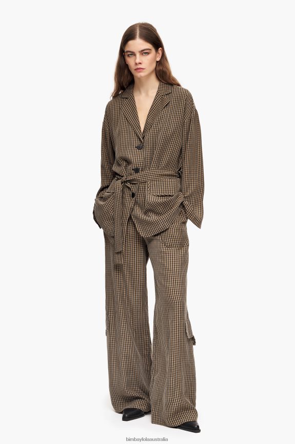 Clothing 4062VZ470 Brown Bimba Y Lola Gingham Oversize Blazer