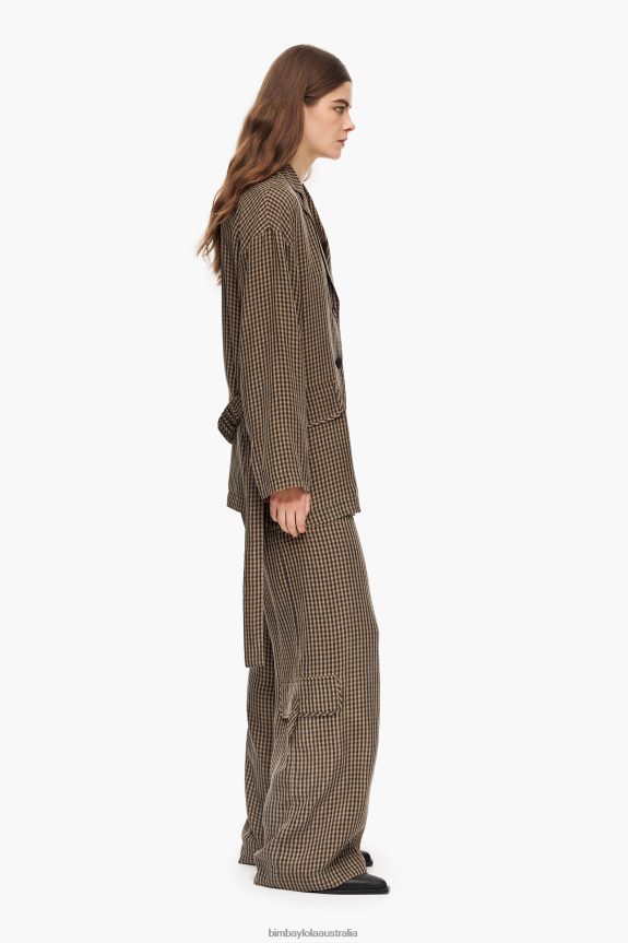 Clothing 4062VZ470 Brown Bimba Y Lola Gingham Oversize Blazer
