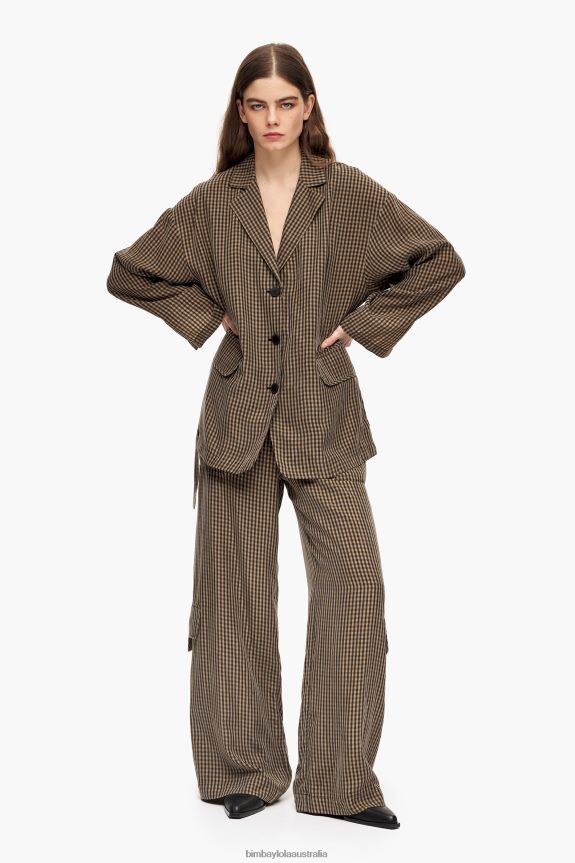 Clothing 4062VZ470 Brown Bimba Y Lola Gingham Oversize Blazer