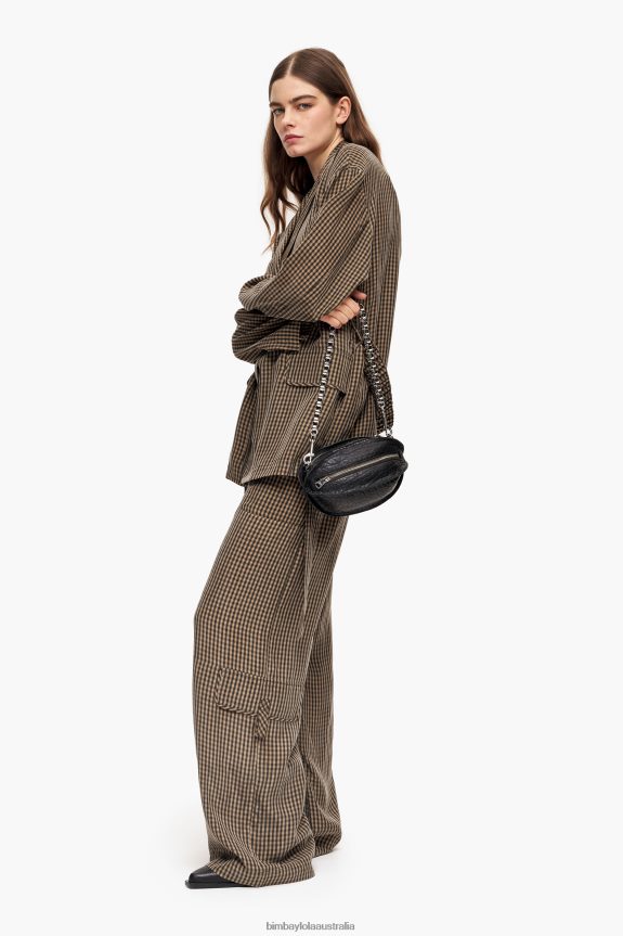 Clothing 4062VZ470 Brown Bimba Y Lola Gingham Oversize Blazer