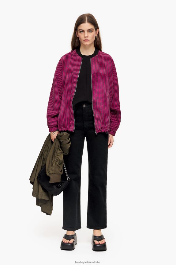 Clothing 4062VZ471 Fuchsia Bimba Y Lola Gingham Cupro Bomber Jacket