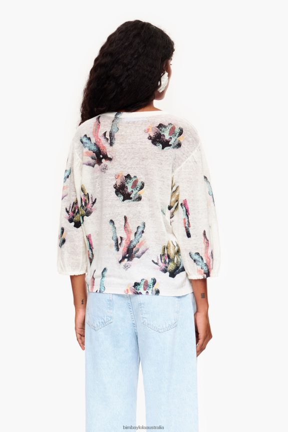 Clothing 4062VZ353 Ivory Bimba Y Lola Coral Print Linen Sweater
