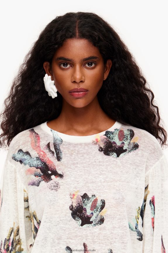 Clothing 4062VZ353 Ivory Bimba Y Lola Coral Print Linen Sweater