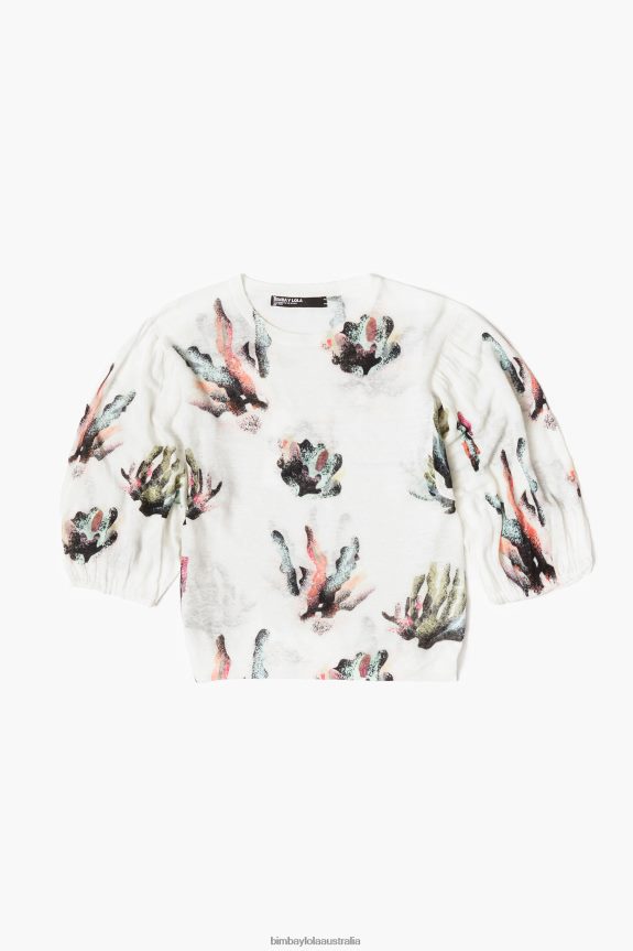 Clothing 4062VZ353 Ivory Bimba Y Lola Coral Print Linen Sweater
