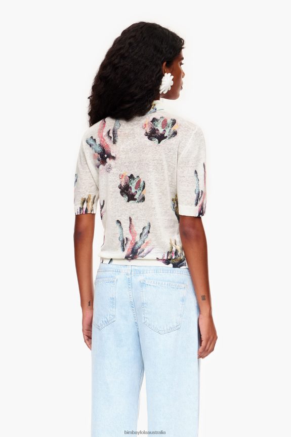 Clothing 4062VZ354 Ivory Bimba Y Lola Coral Print Knit Polo Shirt