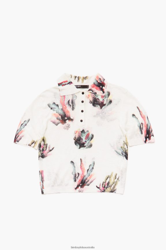 Clothing 4062VZ354 Ivory Bimba Y Lola Coral Print Knit Polo Shirt