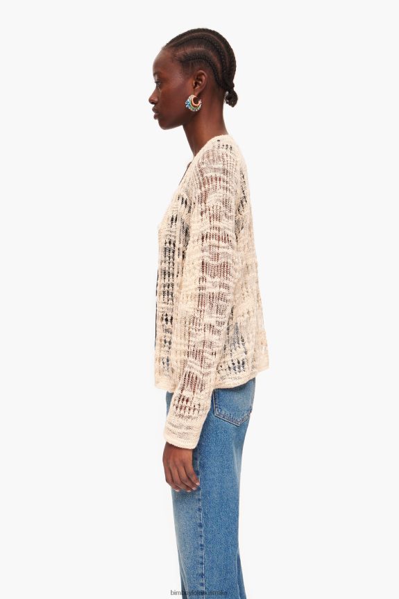 Clothing 4062VZ361 Ecru Bimba Y Lola Open-Knit Linen Cardigan