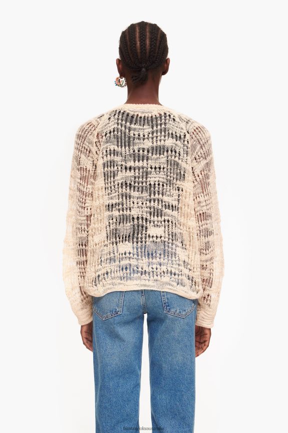 Clothing 4062VZ361 Ecru Bimba Y Lola Open-Knit Linen Cardigan