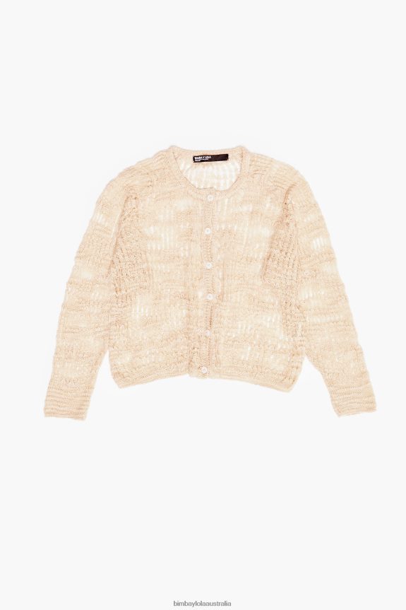 Clothing 4062VZ361 Ecru Bimba Y Lola Open-Knit Linen Cardigan