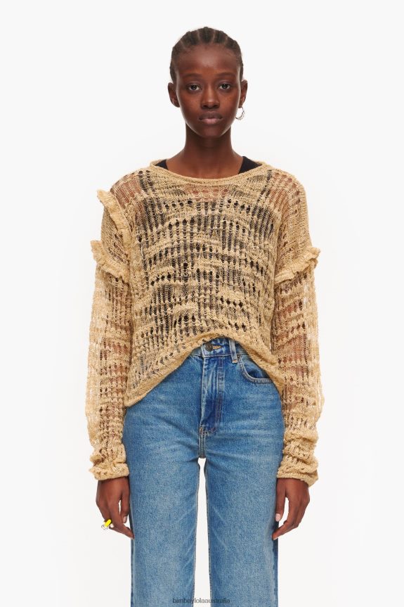 Clothing 4062VZ362 Camel Bimba Y Lola Open-Knit Linen Sweater