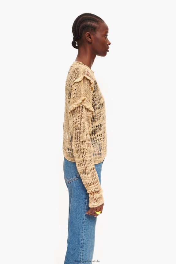 Clothing 4062VZ362 Camel Bimba Y Lola Open-Knit Linen Sweater