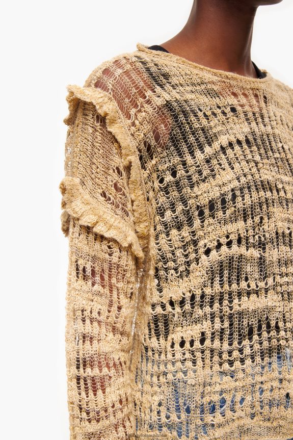 Clothing 4062VZ362 Camel Bimba Y Lola Open-Knit Linen Sweater