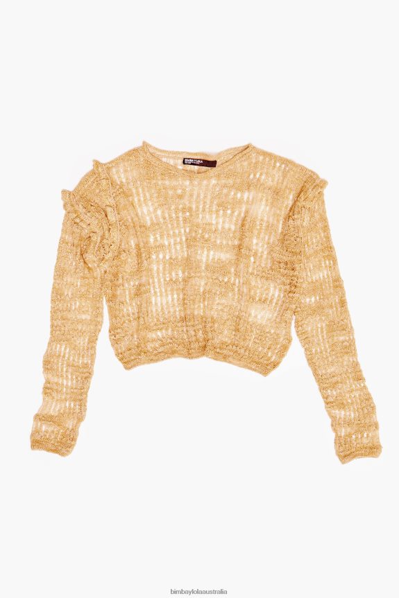 Clothing 4062VZ362 Camel Bimba Y Lola Open-Knit Linen Sweater