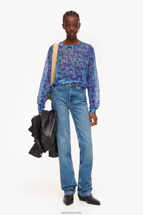 Clothing 4062VZ365 Flowers Bimba Y Lola Full Print Linen Sweater