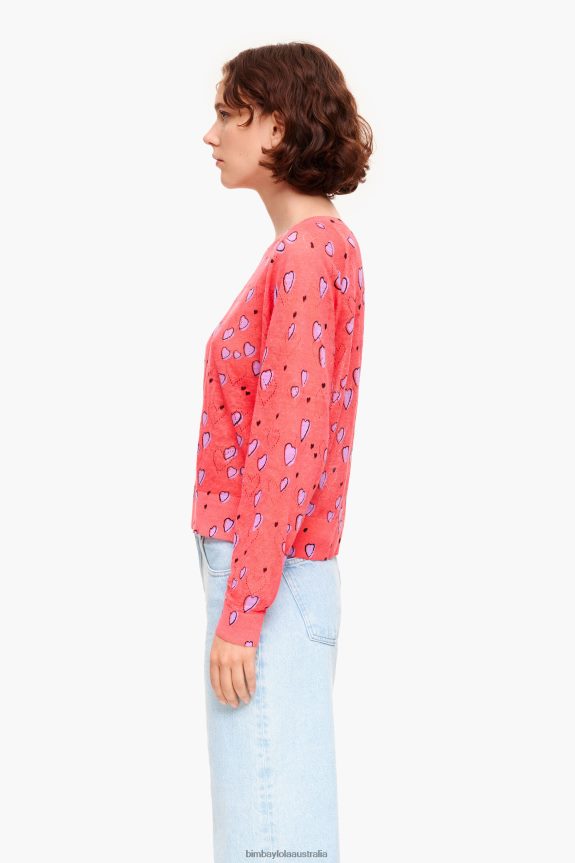 Clothing 4062VZ366 Red Bimba Y Lola Small Heart Linen Sweater