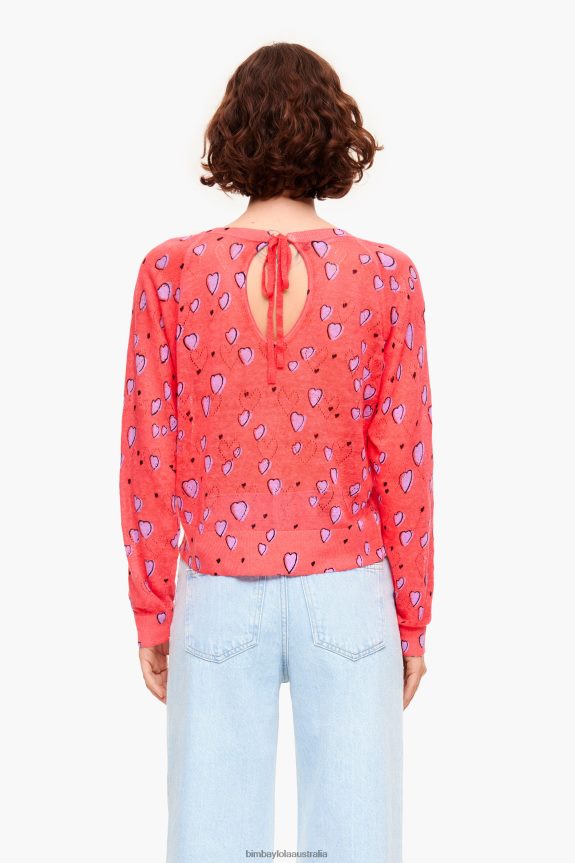 Clothing 4062VZ366 Red Bimba Y Lola Small Heart Linen Sweater