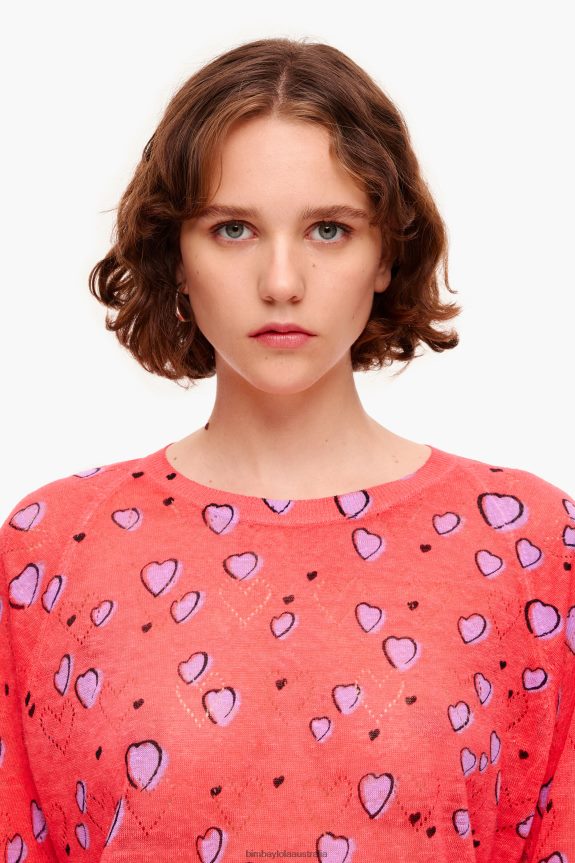 Clothing 4062VZ366 Red Bimba Y Lola Small Heart Linen Sweater