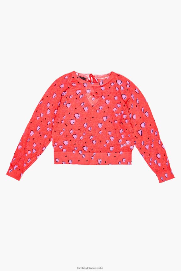 Clothing 4062VZ366 Red Bimba Y Lola Small Heart Linen Sweater