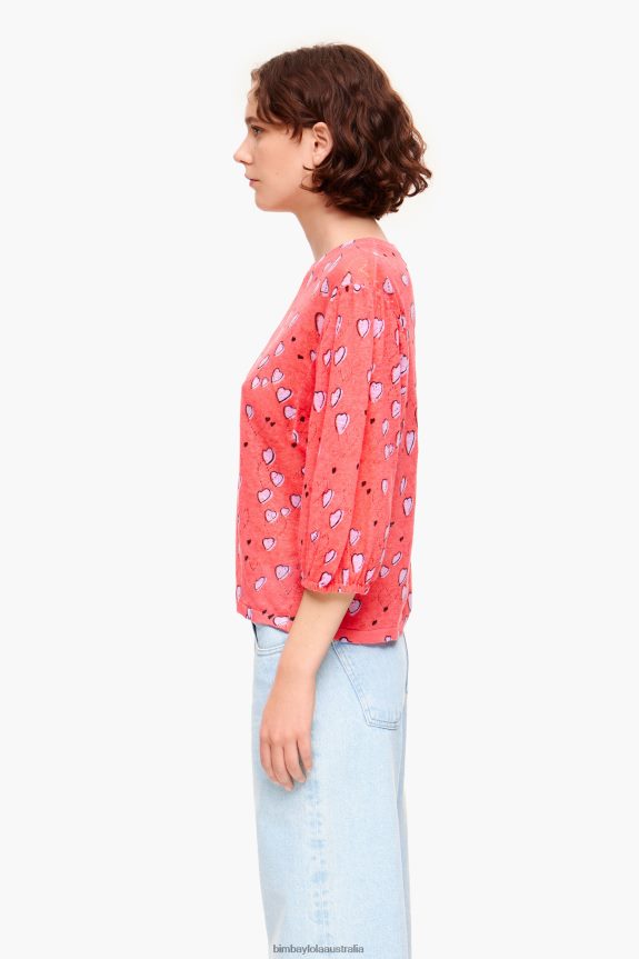 Clothing 4062VZ367 Red Bimba Y Lola Small Heart Print Linen Sweater