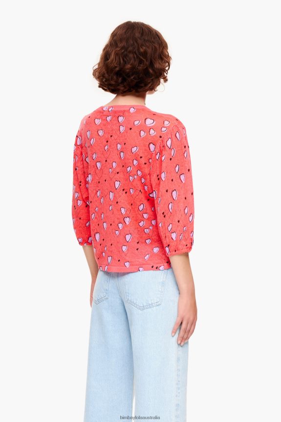 Clothing 4062VZ367 Red Bimba Y Lola Small Heart Print Linen Sweater