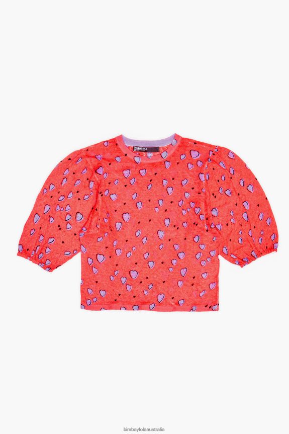 Clothing 4062VZ367 Red Bimba Y Lola Small Heart Print Linen Sweater