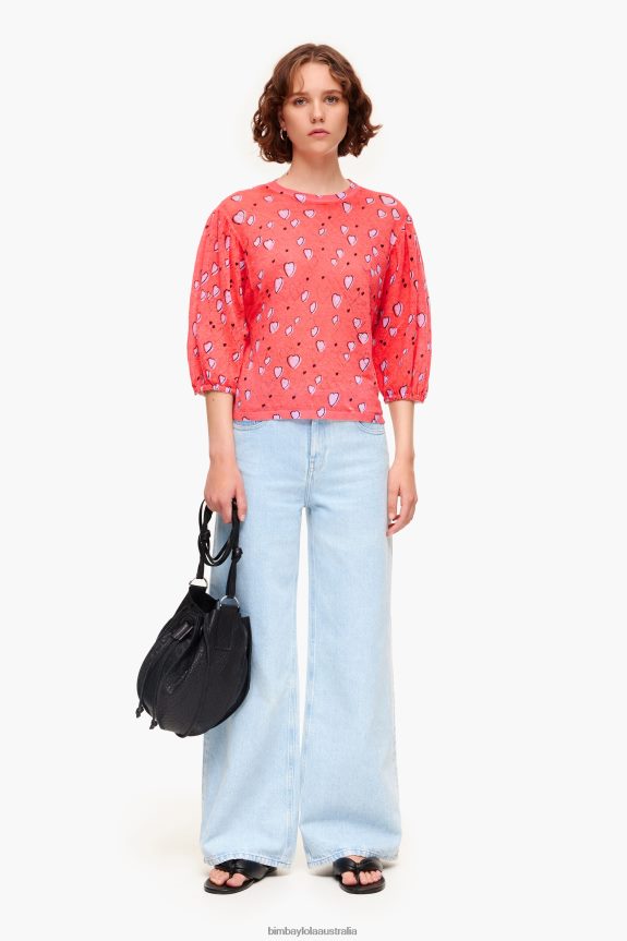 Clothing 4062VZ367 Red Bimba Y Lola Small Heart Print Linen Sweater