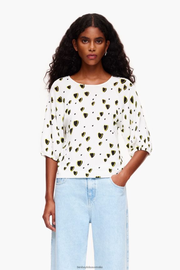 Clothing 4062VZ370 Ivory Bimba Y Lola Small Hearts Print Linen Sweater