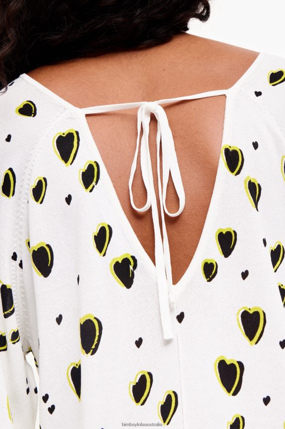 Clothing 4062VZ370 Ivory Bimba Y Lola Small Hearts Print Linen Sweater