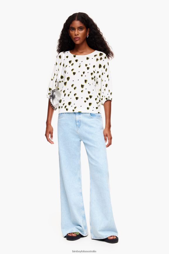 Clothing 4062VZ370 Ivory Bimba Y Lola Small Hearts Print Linen Sweater